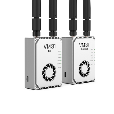 VM31 Video&amp;Data&amp;RC link memiliki dua frekuensi opsional ((800MHz、1.4GHz) dengan rentang transmisi 15km (udara ke tanah).